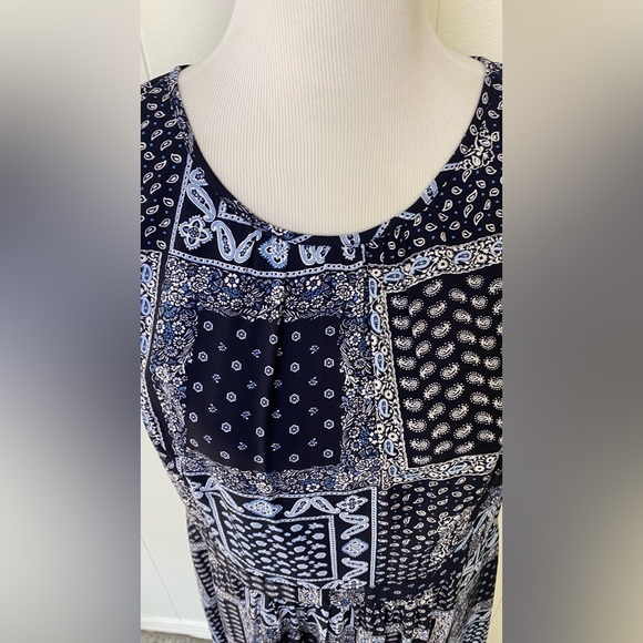 Talbots Blue Paisley Bandana Print Midi Maxi Dress Size 14 Sleeveless Casual - Picture 4 of 13